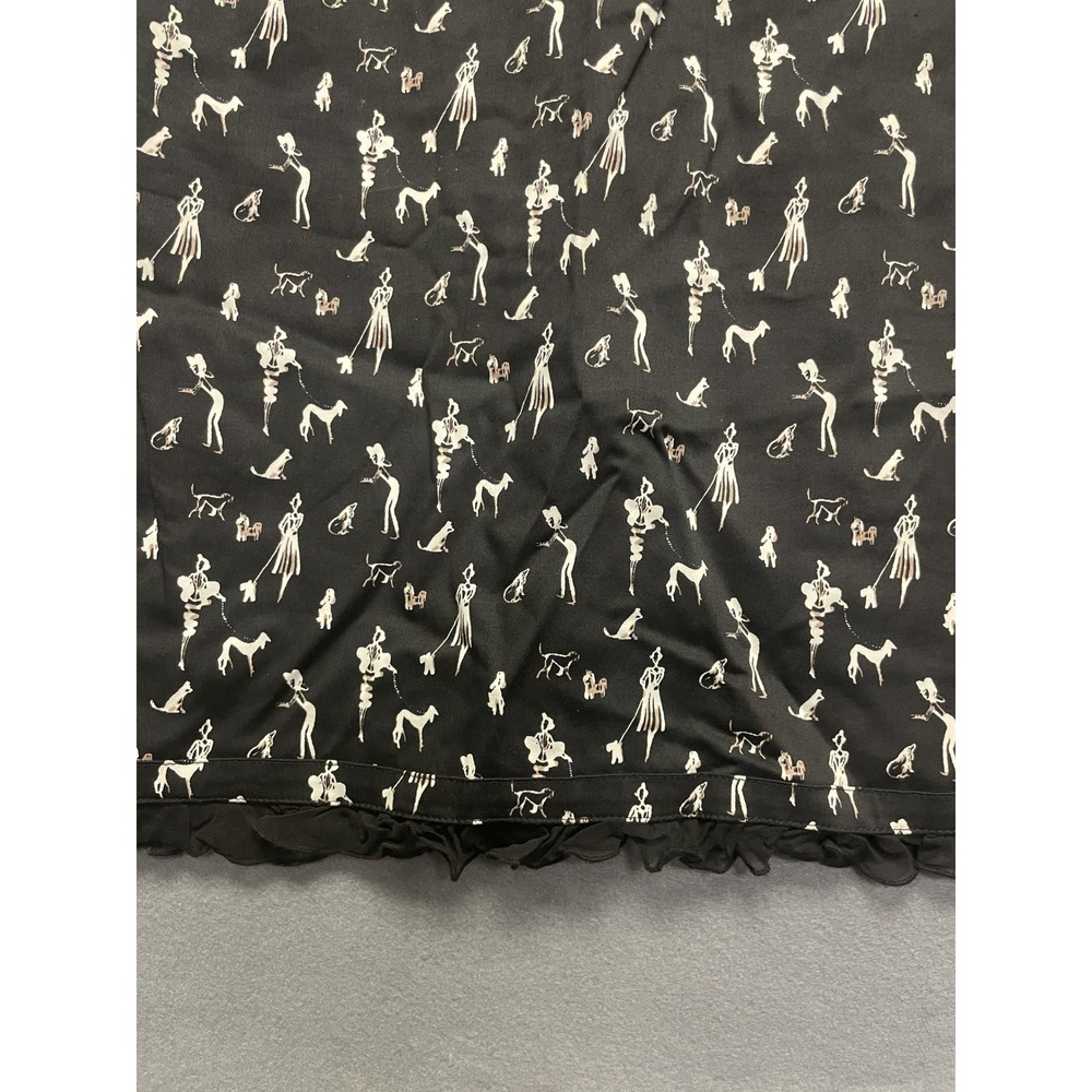 Black Novelty Dog Walker Print Ruffle Trim Sheath Dress Sleeveless Square‎ Neck - Picture 4 of 12